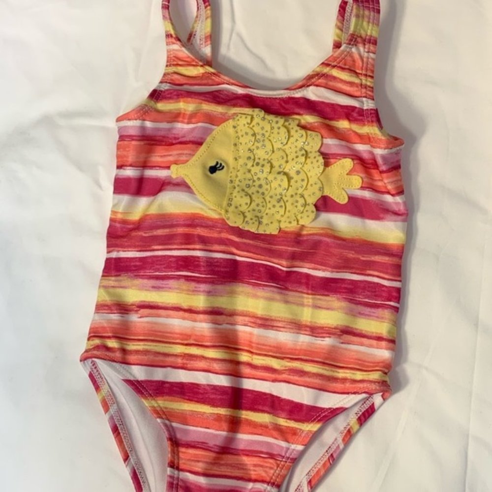 12-18 months, girls one piece bathing suit. Fish